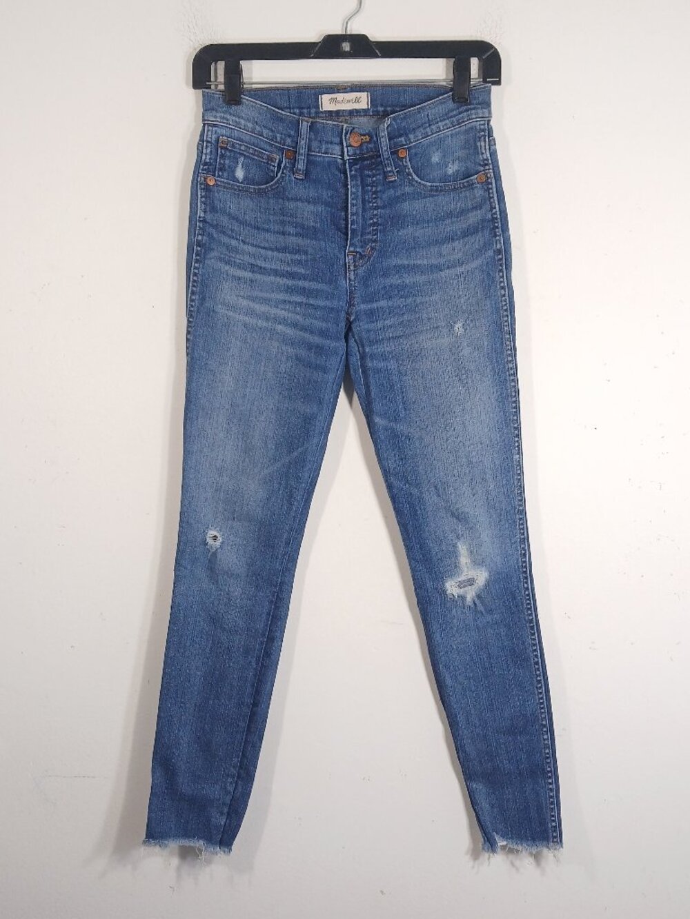 Madewell Women’s 9” High-Rise Skinny Jeans Size 25 Blue Distressed Raw Hem